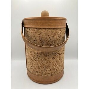 Cork Ice Bucket with Lid & Handle Vintage Barware Wine Chiller‎ 13"H Retro Decor